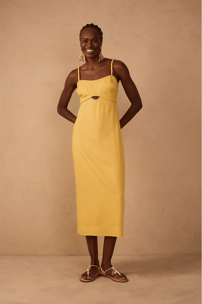 Vestido Linho Cropped Recorte Busto