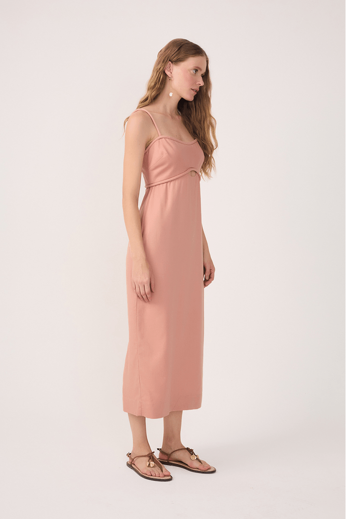 Vestido Linho Cropped Recorte Busto