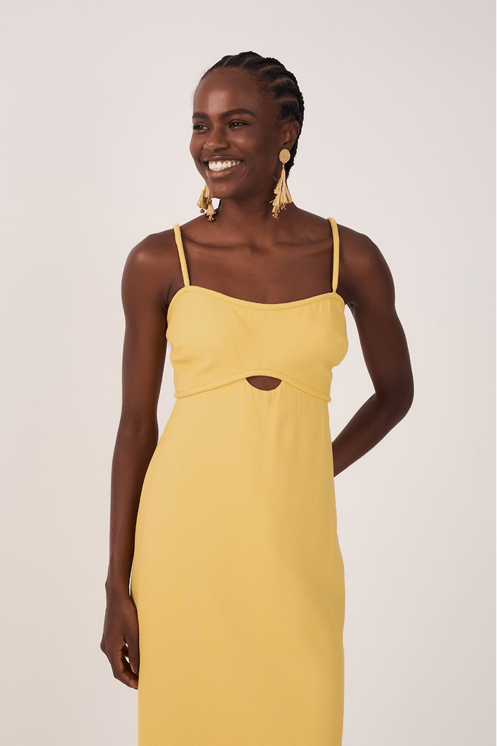 Vestido Linho Cropped Recorte Busto