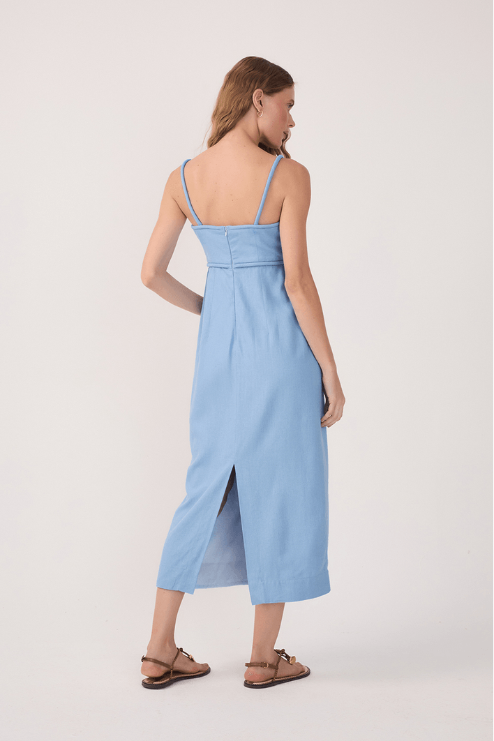 Vestido Linho Cropped Recorte Busto