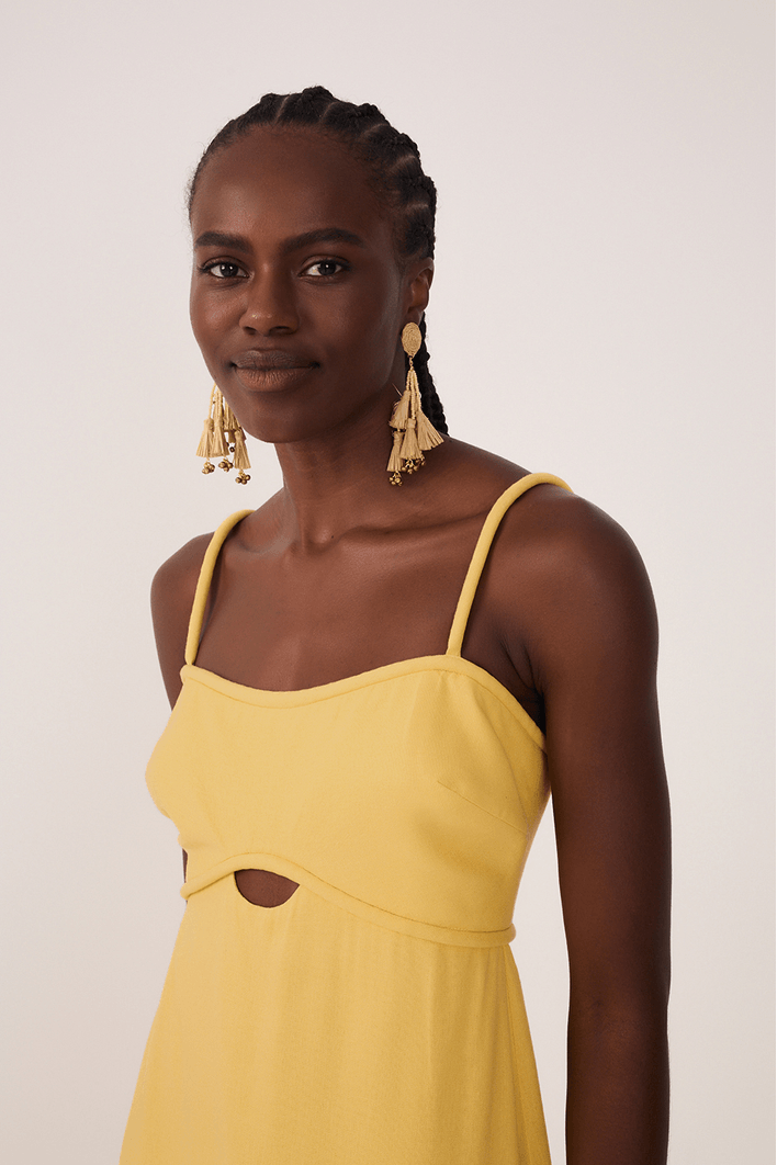 Vestido Linho Cropped Recorte Busto