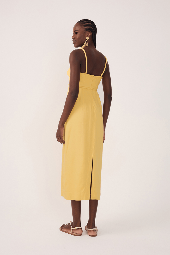 Vestido Linho Cropped Recorte Busto