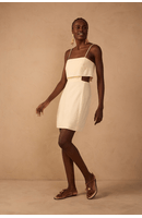 Vestido Curto Linho Recorte Lateral