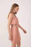 Vestido Curto Linho Recorte Lateral