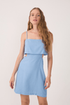 Vestido Curto Linho Recorte Lateral