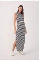 Vestido Ombreira Listrado Longo