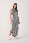 Vestido Ombreira Listrado Longo