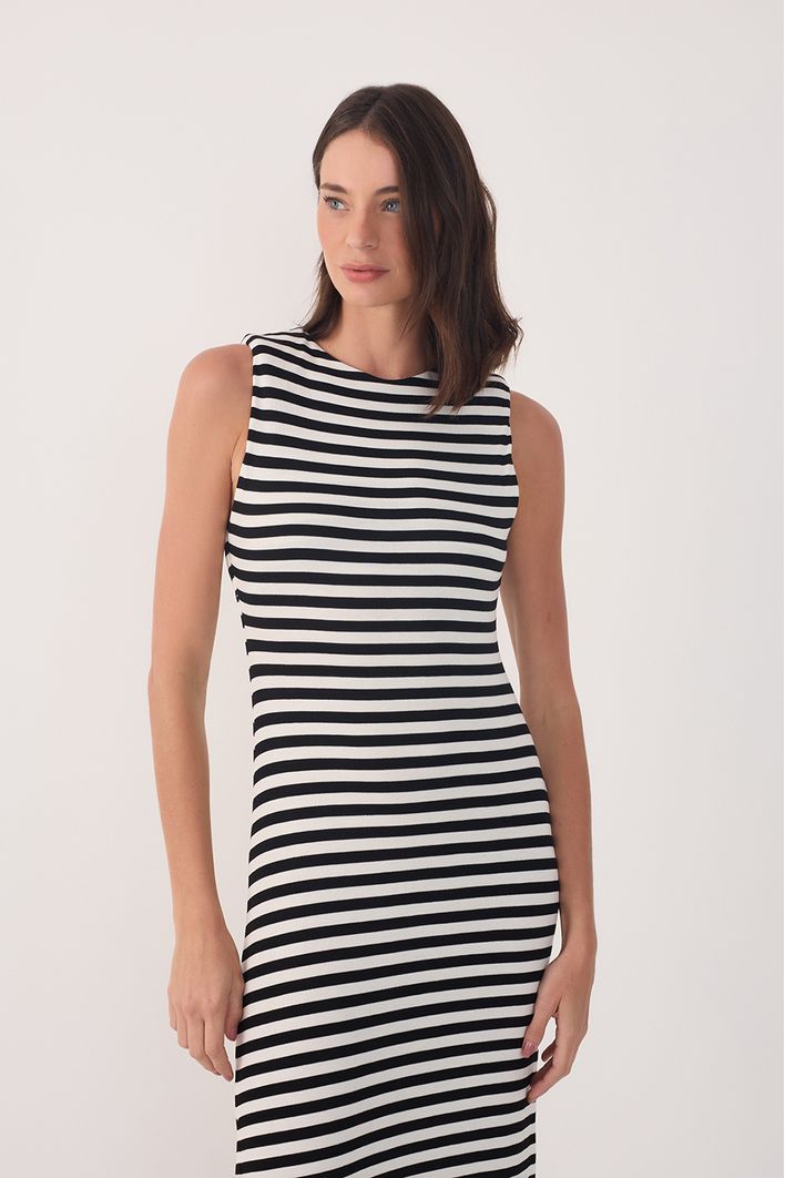Vestido Ombreira Listrado Longo