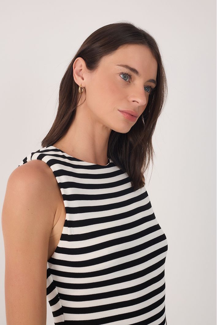 Vestido Ombreira Listrado Longo