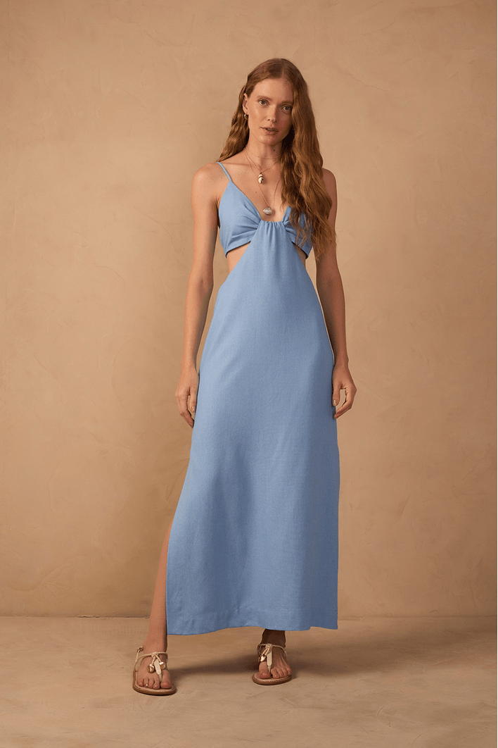 Vestido Linho Cropped Recorte Lateral