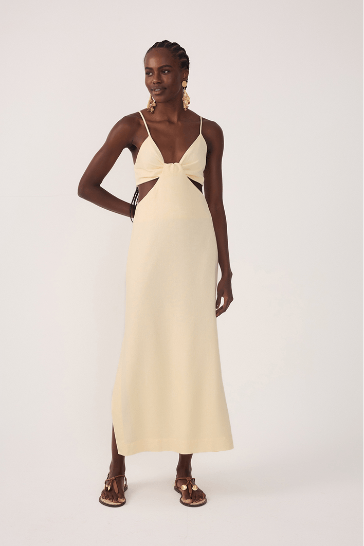 Vestido Linho Cropped Recorte Lateral