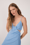 Vestido Linho Cropped Recorte Lateral