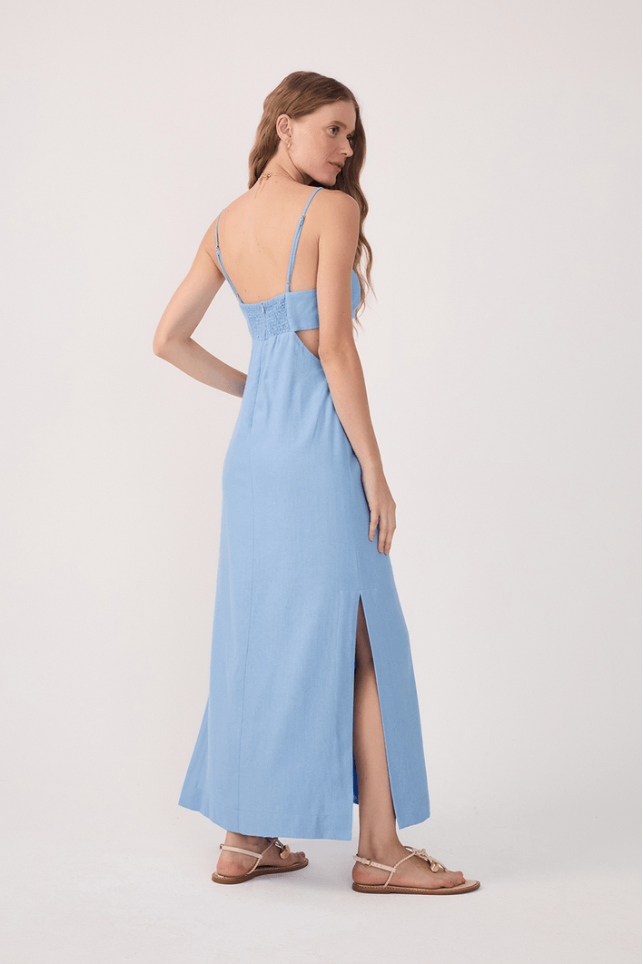 Vestido Linho Cropped Recorte Lateral