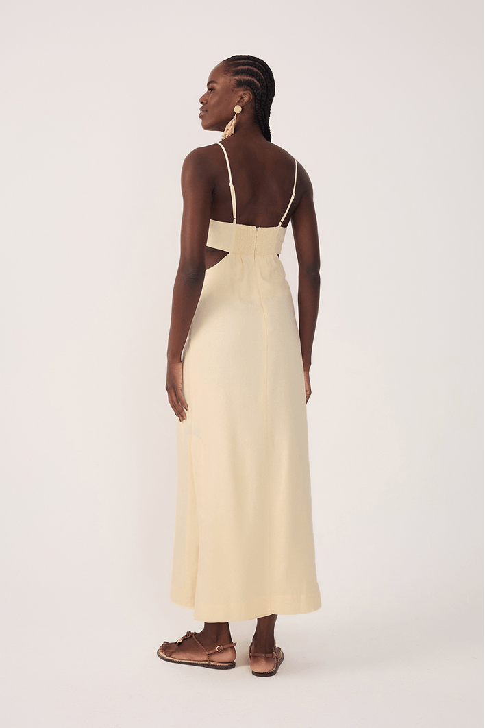 Vestido Linho Cropped Recorte Lateral