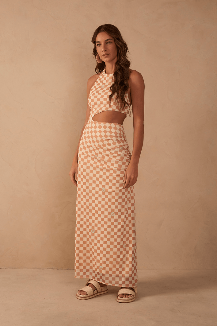 Vestido Cropped Tule Estampa Mosaico
