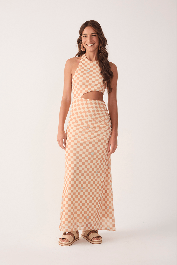 Vestido Cropped Tule Estampa Mosaico