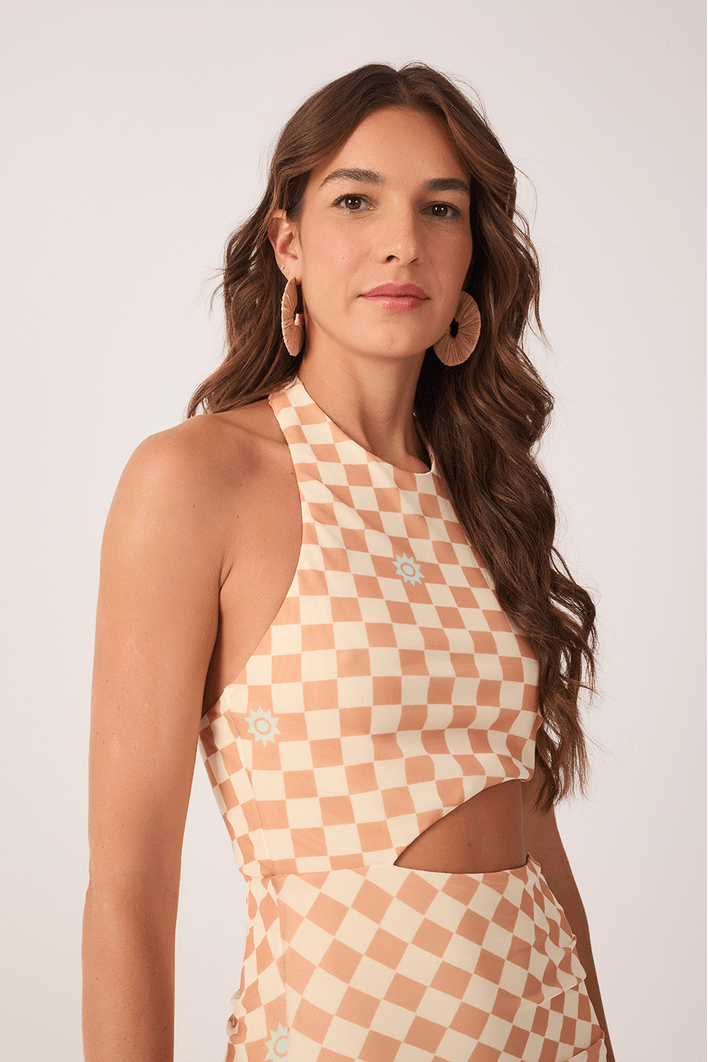 Vestido Cropped Tule Estampa Mosaico