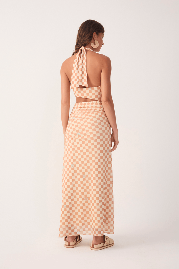 Vestido Cropped Tule Estampa Mosaico