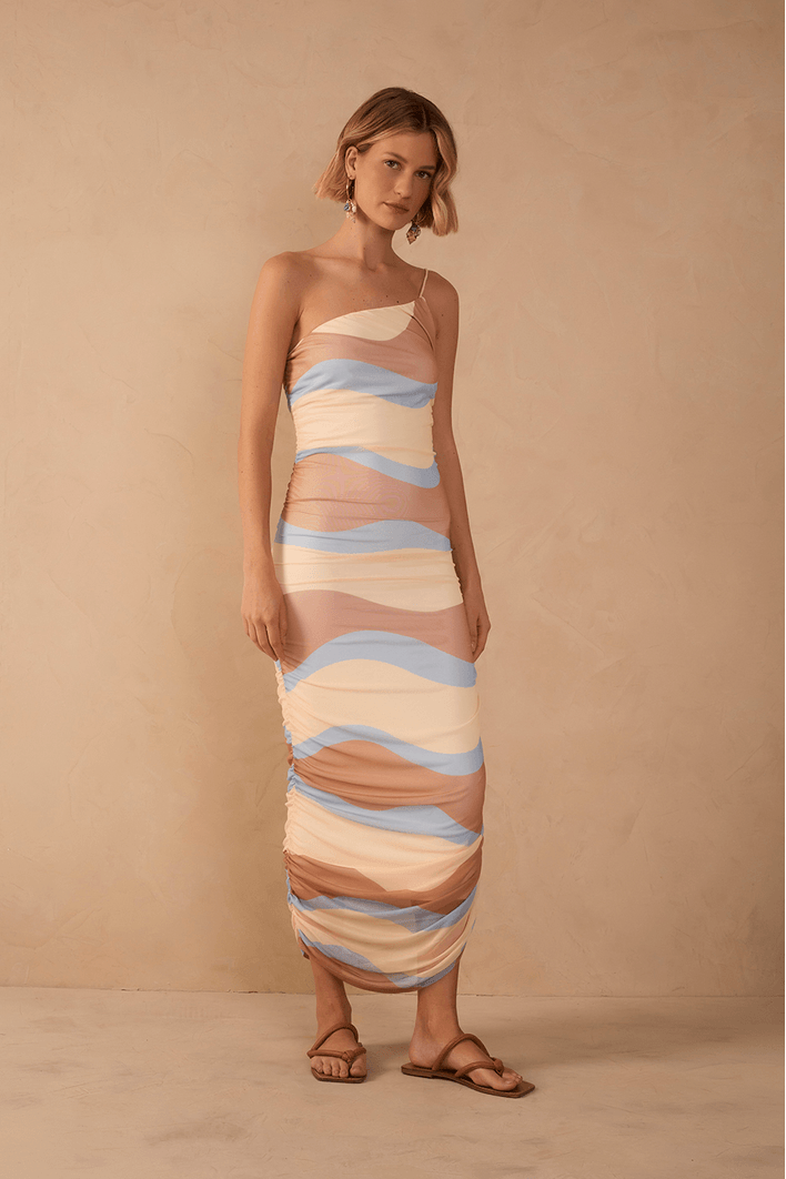 Vestido Ombro Só Tule Estampa Oceano