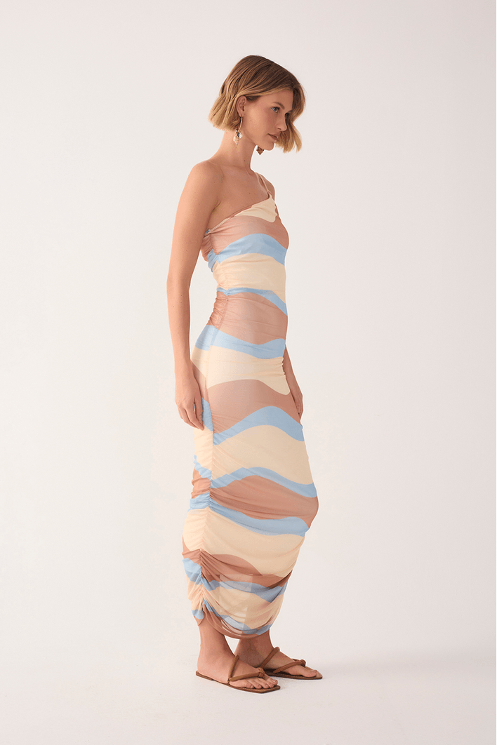 Vestido Ombro Só Tule Estampa Oceano