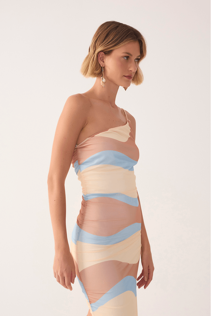 Vestido Ombro Só Tule Estampa Oceano