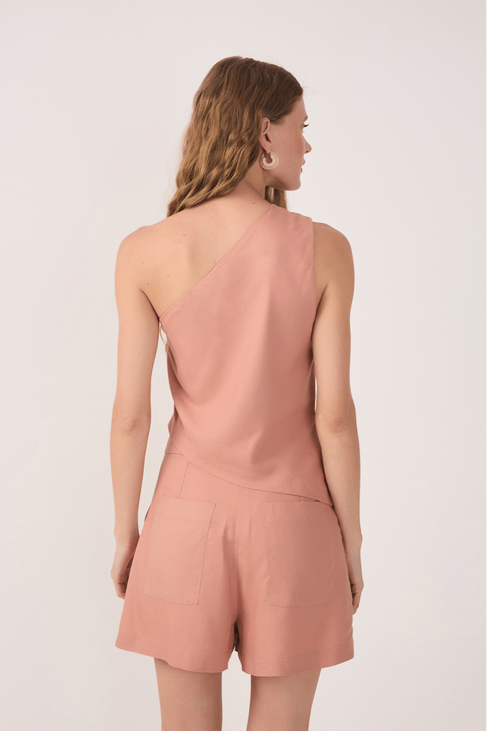 Blusa Linho Assimétrica Ombro Só