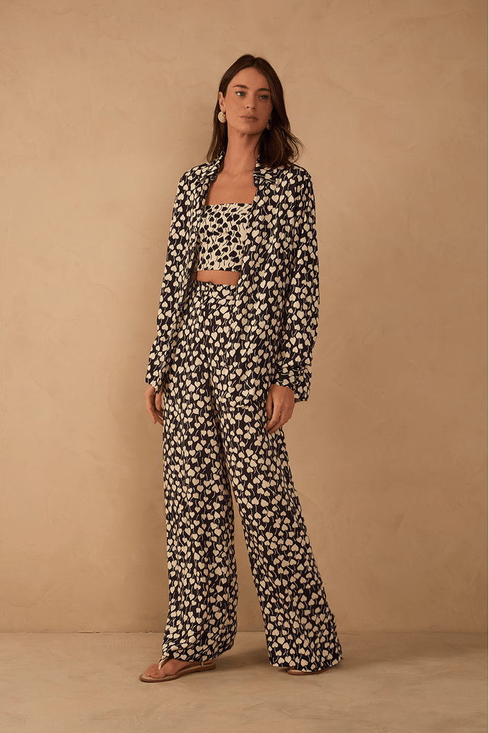 Calça Pantalona Estampa Amor Perfeito