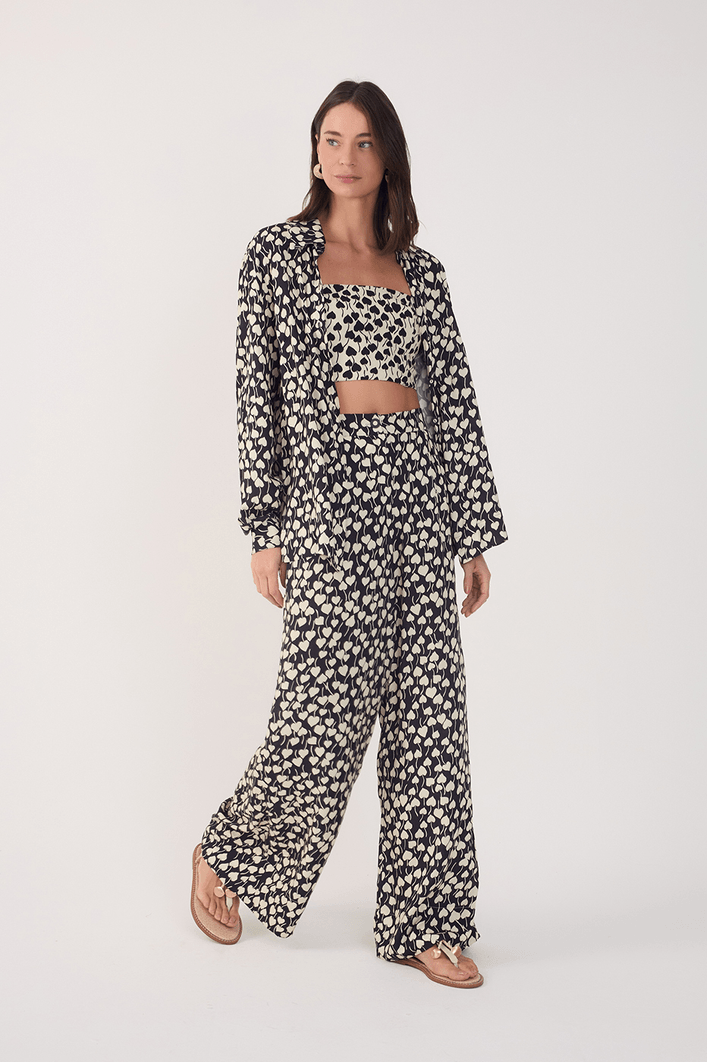 Calça Pantalona Estampa Amor Perfeito