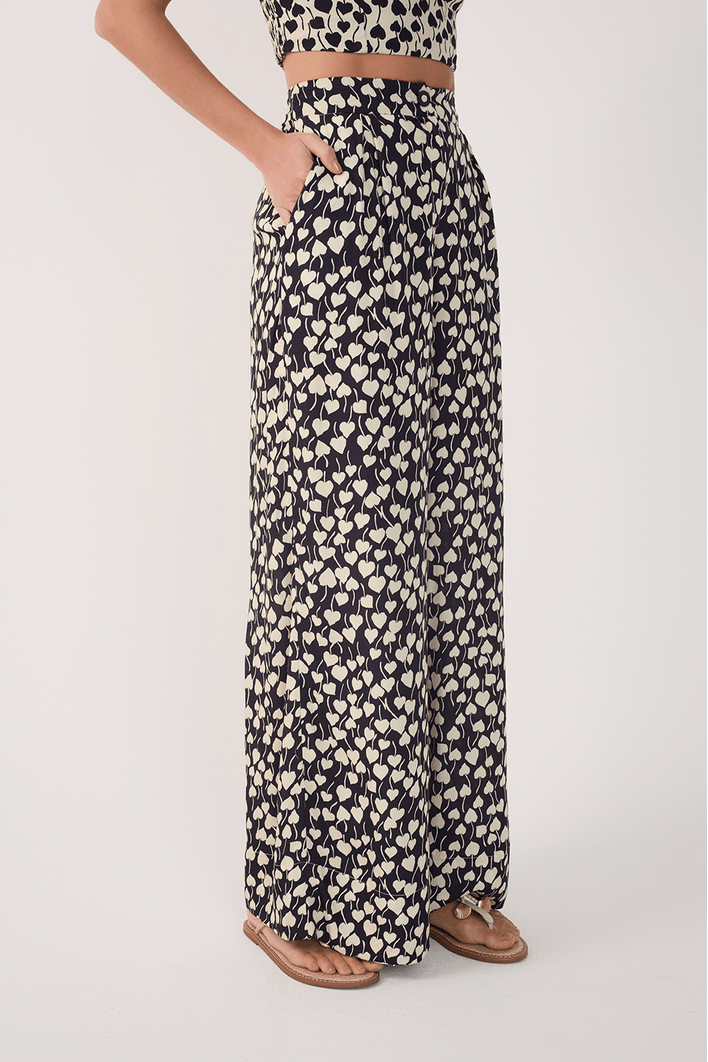 Calça Pantalona Estampa Amor Perfeito