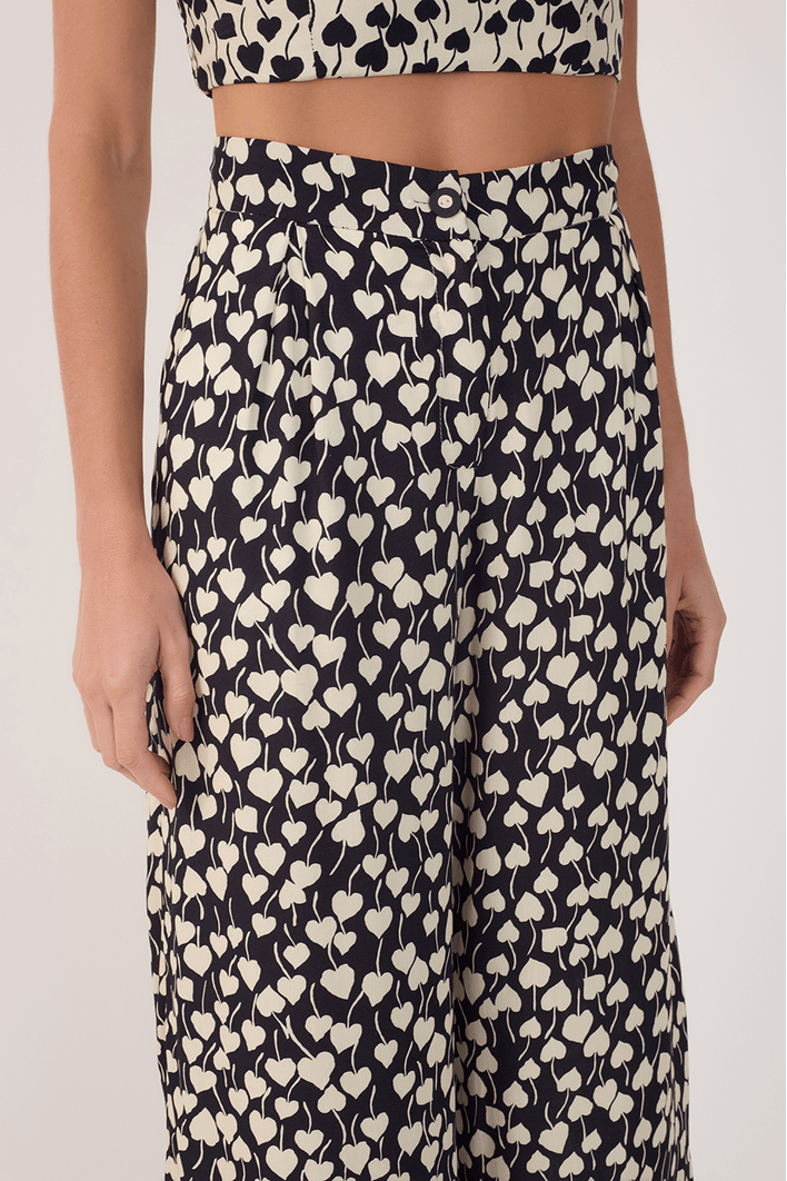 Calça Pantalona Estampa Amor Perfeito