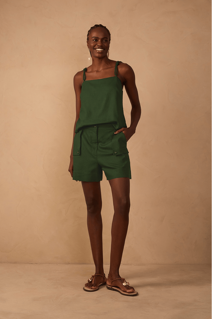 Short Linho Detalhe Bolsos