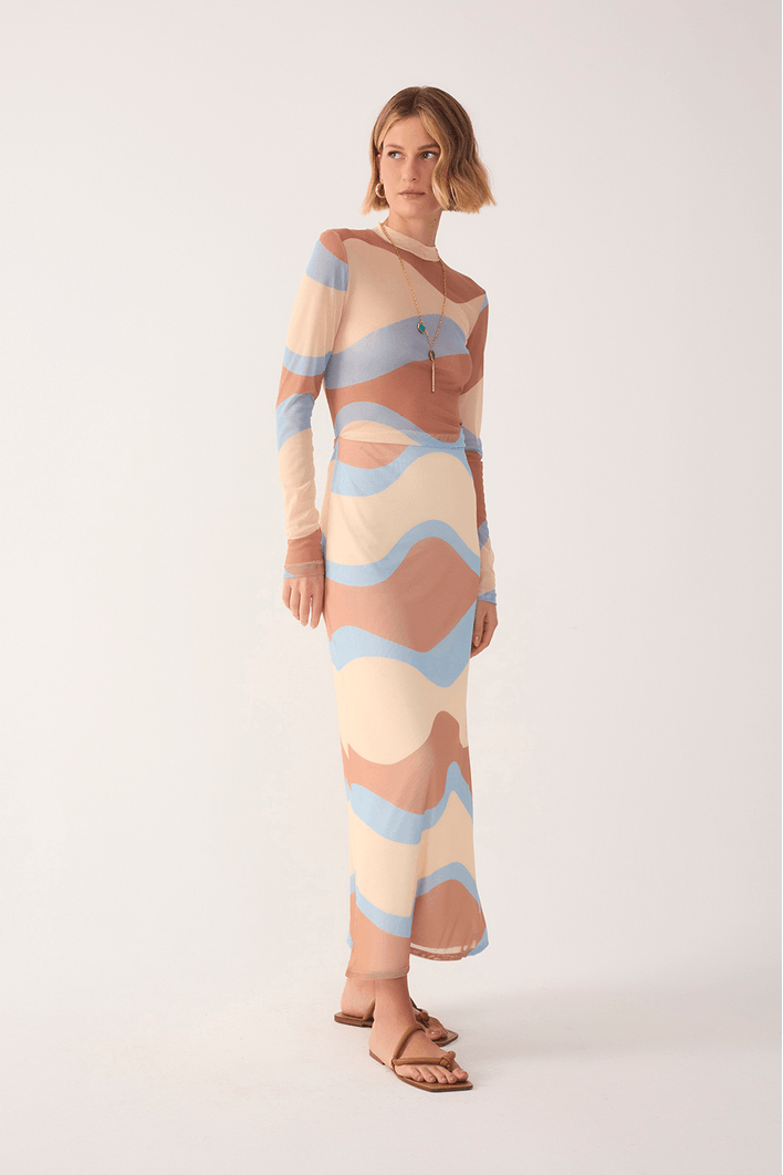 Saia Cropped Tule Estampa Oceano