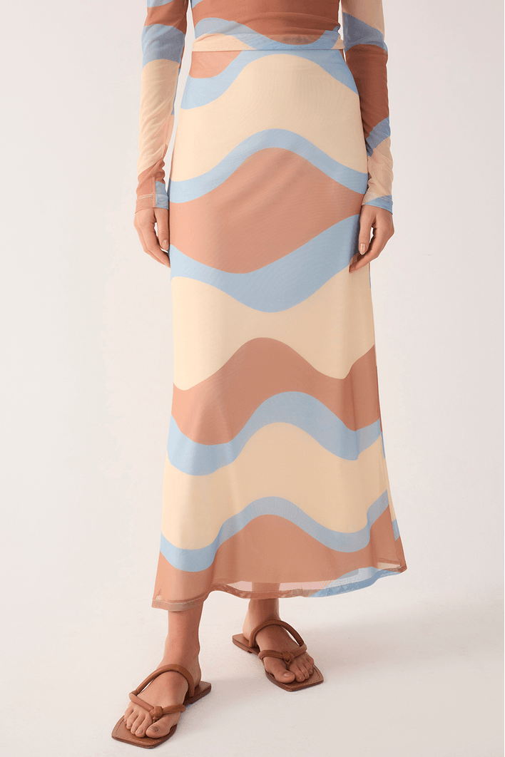 Saia Cropped Tule Estampa Oceano