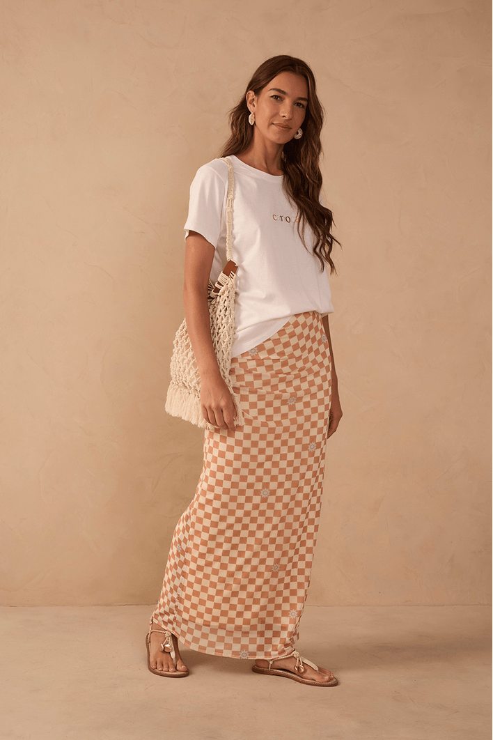 Saia Cropped Tule Estampa Mosaico