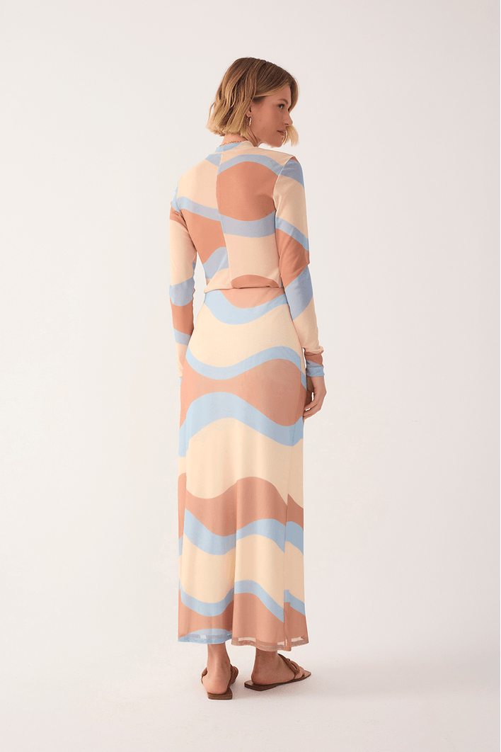 Saia Cropped Tule Estampa Oceano