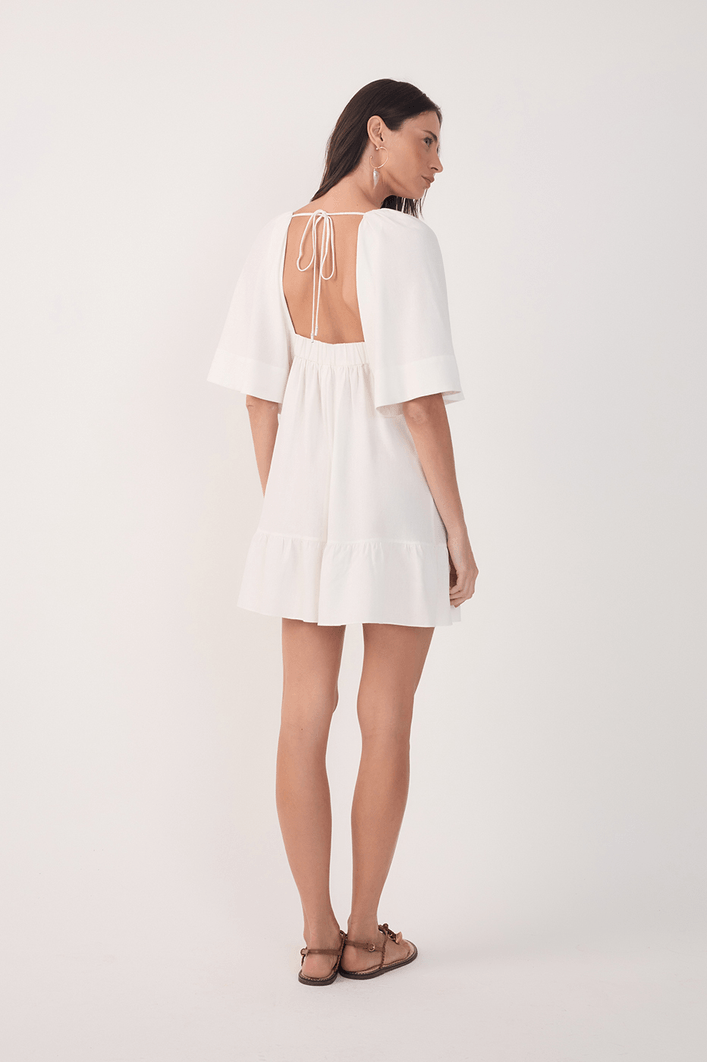 Vestido Curto Linho Pala Bordada