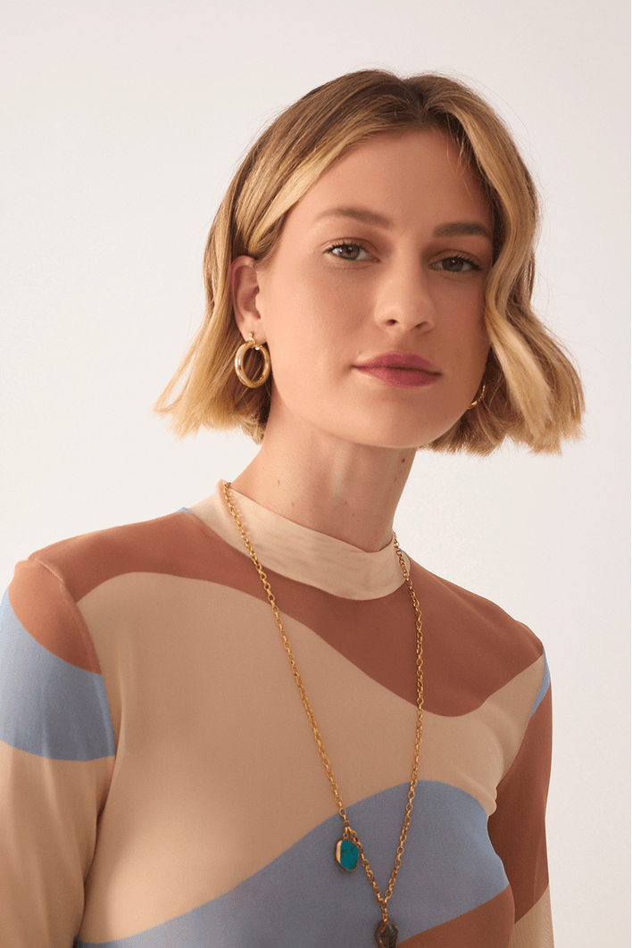 Blusa Segunda Pele Tule Estampa Oceano