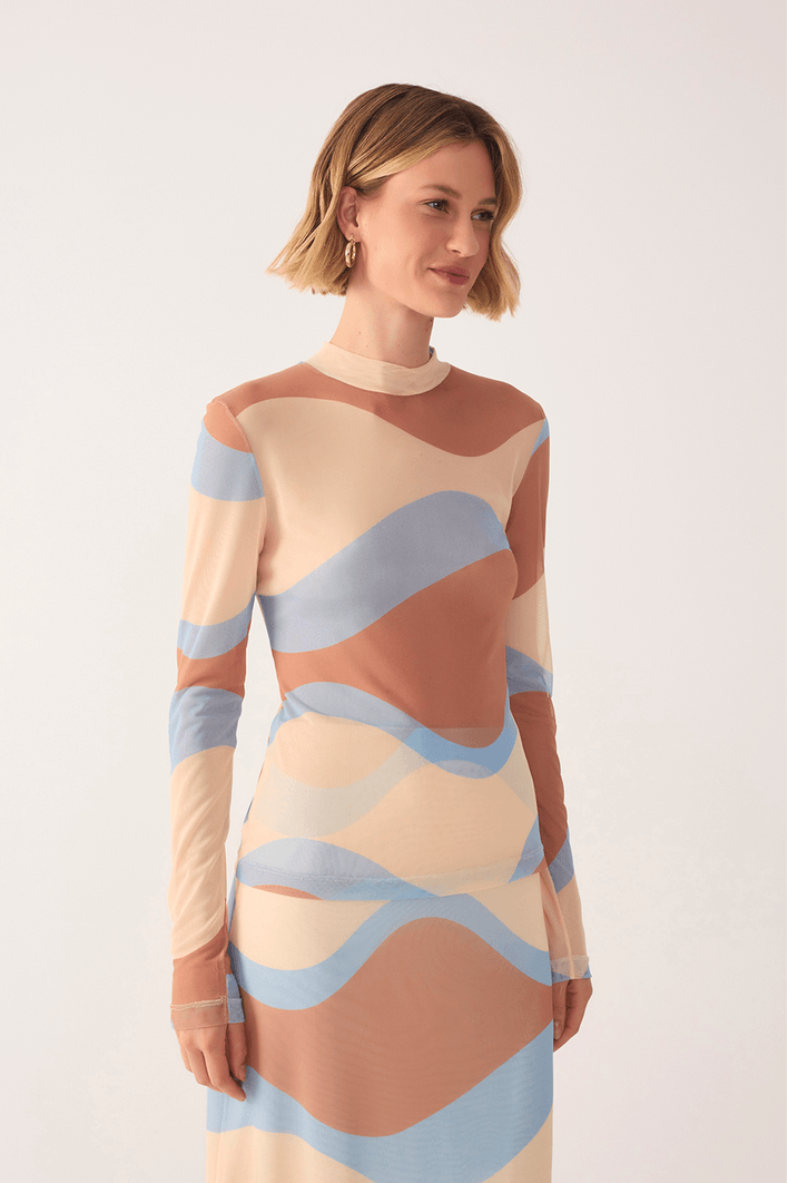 Blusa Segunda Pele Tule Estampa Oceano