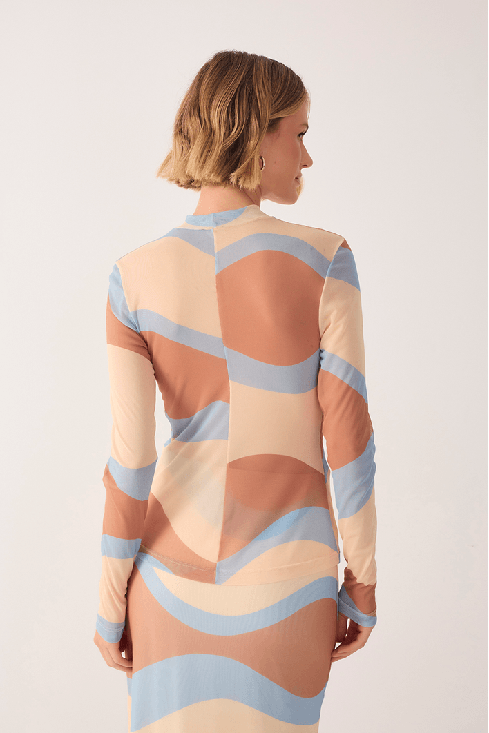 Blusa Segunda Pele Tule Estampa Oceano