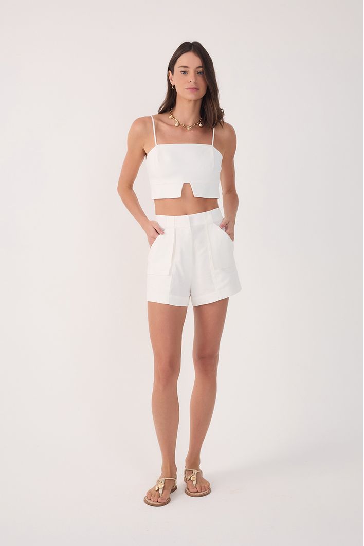 Short Linho Bolsos Frente