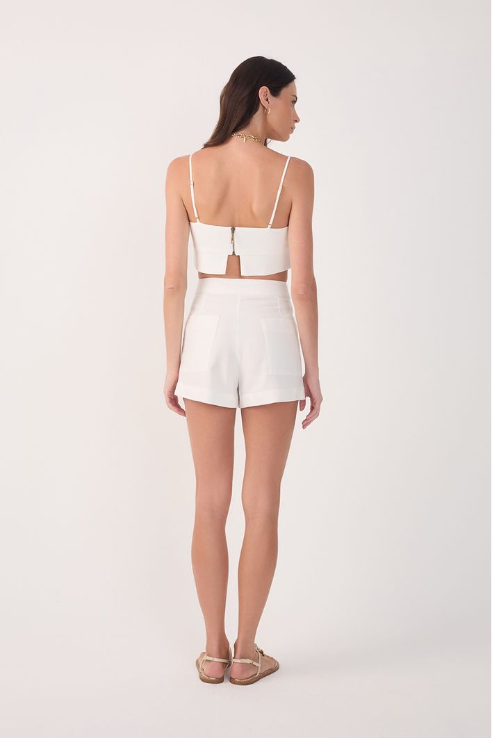 Short Linho Bolsos Frente