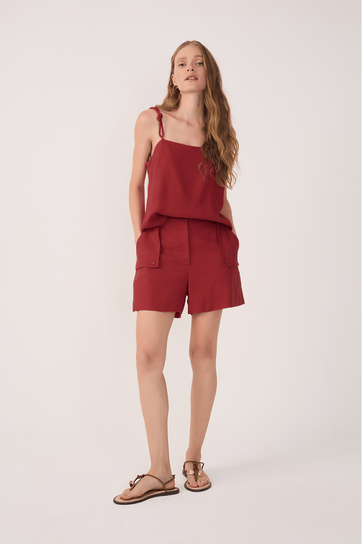 Short Linho Detalhe Bolsos
