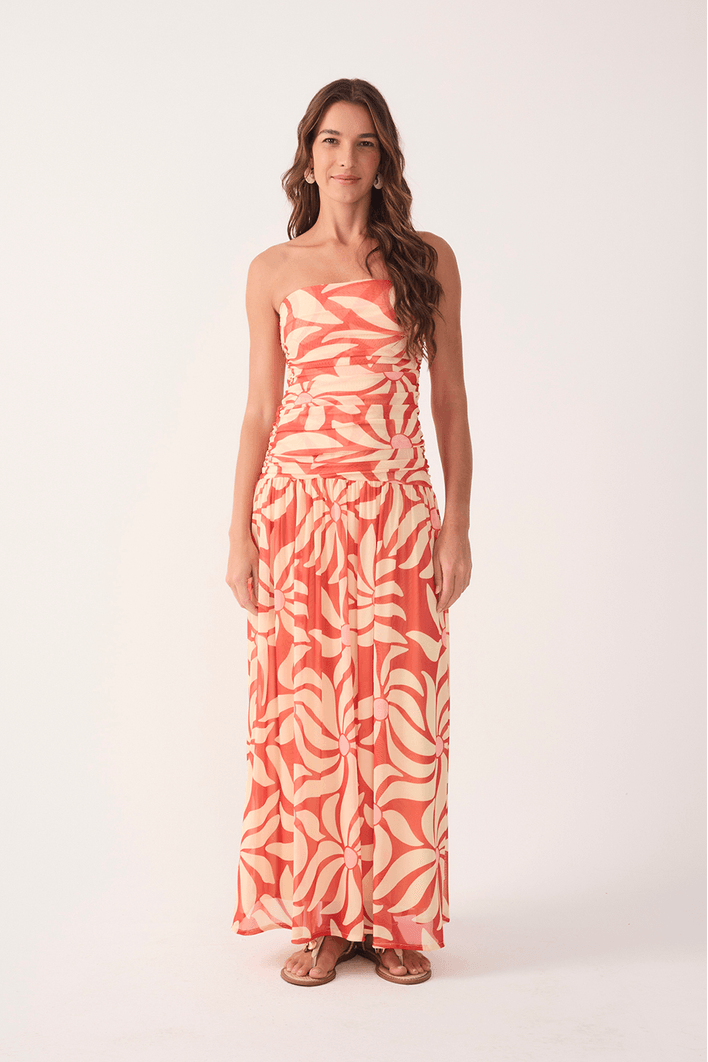 Vestido Cropped Tule Estampa Dança Solar