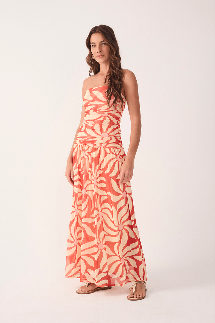Vestido Cropped Tule Estampa Dança Solar