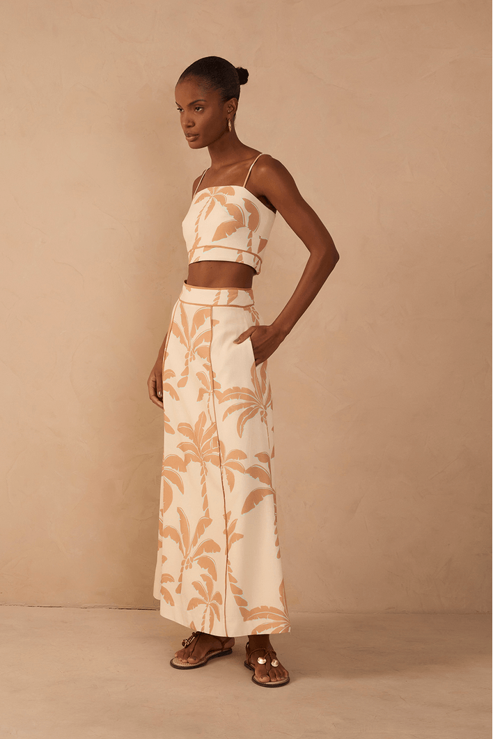 Saia Cropped Linho Estampa Calmaria