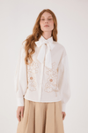 Camisa Algodão Bordada Com Pregas
