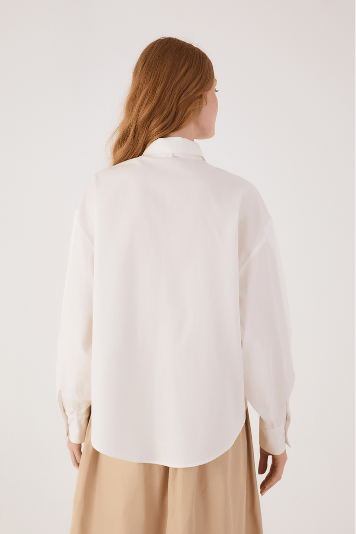 Camisa Algodão Bordada Com Pregas