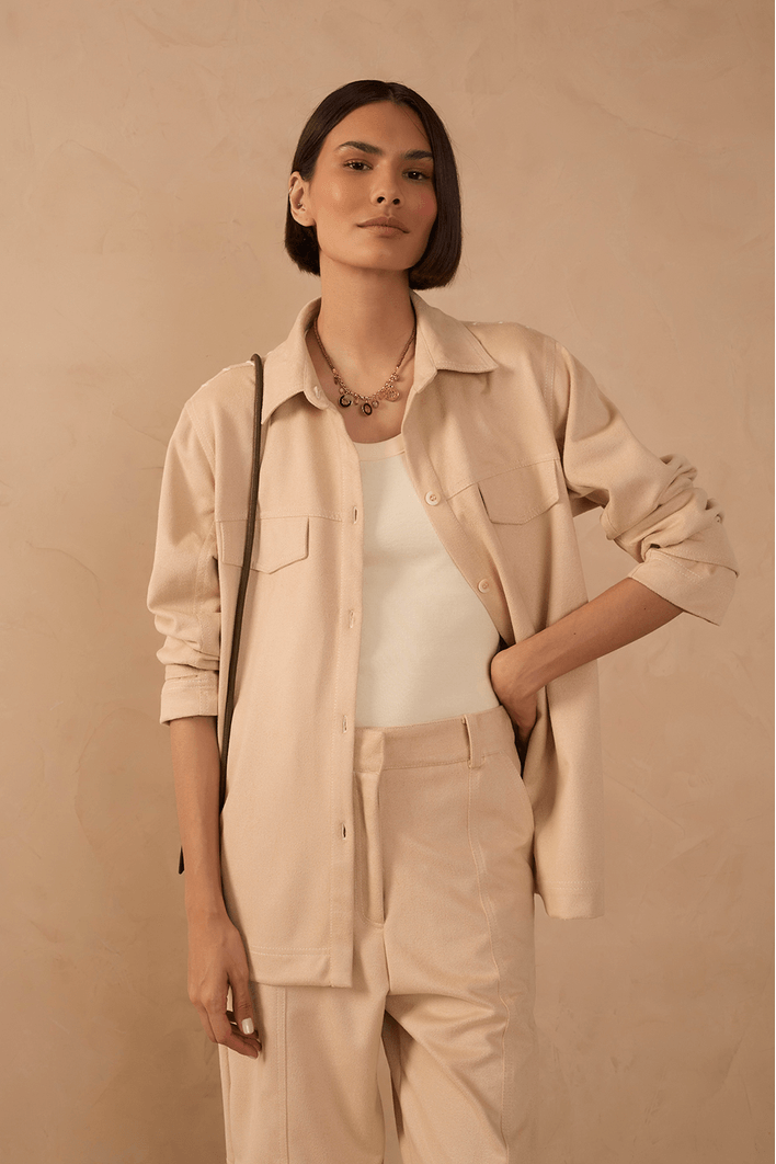 Camisa Malha Suede Com Bordado
