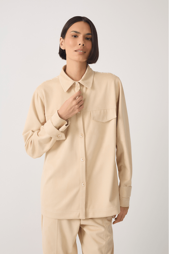 Camisa Malha Suede Com Bordado