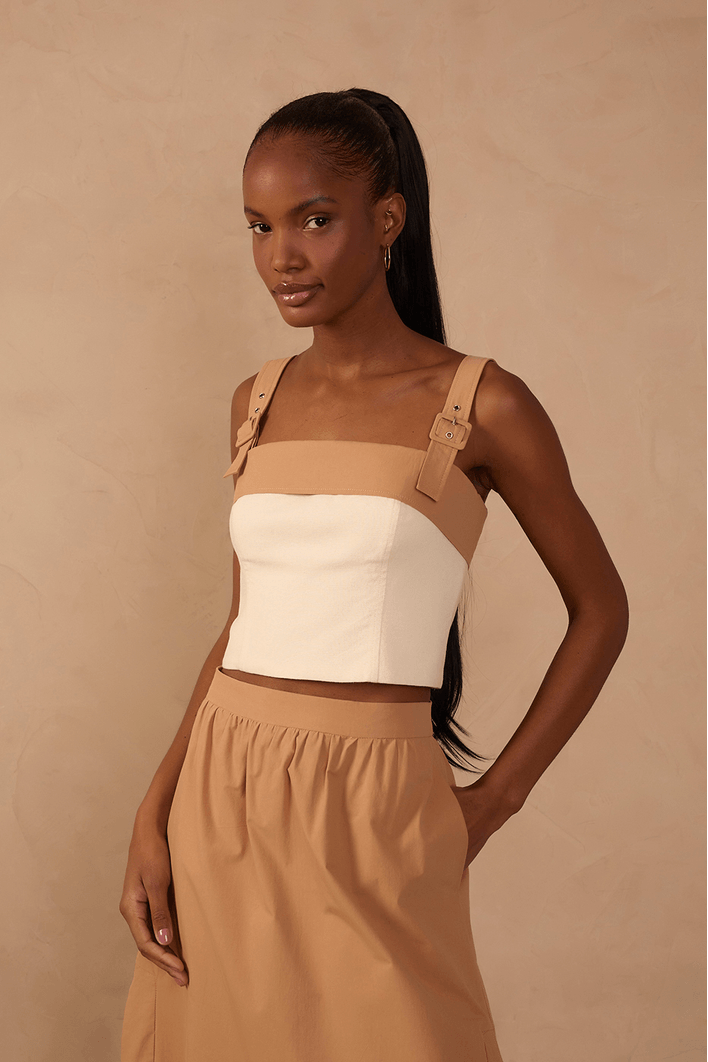 Blusa Linho Com Pala Em Algodão